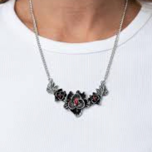 Paparazzi Red and Silver Botanical Breeze Necklace and Earrings - Picture 1 of 5